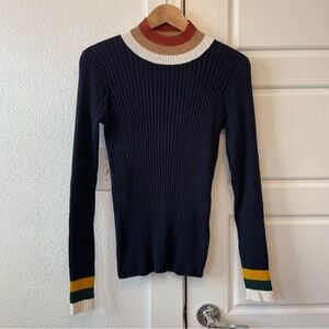 Faherty Navy Sweater with Multicolor Accents